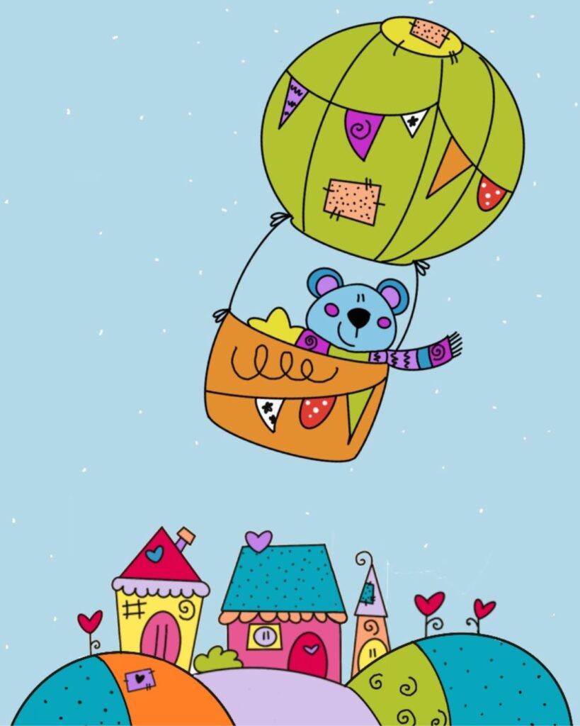 Illustrazione dell’Orso Pisolo che cammina con calma tenendo una stellina, metafora della crescita lenta, inclusiva e rispettosa dei tempi di ogni bambino.
